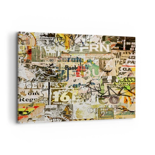 Bild auf Leinwand - Leinwandbild - Eine Collage aus Zeitungs- und Plakatfragmenten im künstlerischen Stil. - 120x80cm - Ach, es passiert... - Moderne Wanddekoration für Wohnzimmer und Schlafzimmer ARTTOR