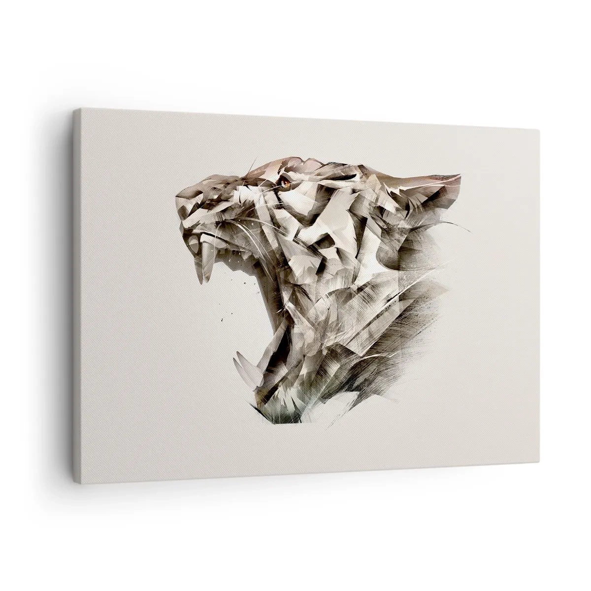 Bild auf Leinwand - Leinwandbild - Abstraktes Bild eines Tigers in Beigetönen - 70x50cm - Du weißt schon wer das Sagen hat - Moderne Wanddekoration für Wohnzimmer und Schlafzimmer ARTTOR