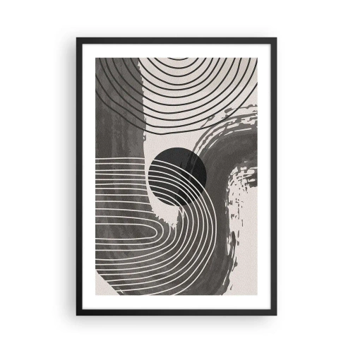 Poster in einem schwarzem Rahmen - Geometrische Abstraktion in Grau- und Schwarztönen - 50x70cm - Oval gewinnt - Moderne Wanddekoration für Wohnzimmer und Schlafzimmer ARTTOR