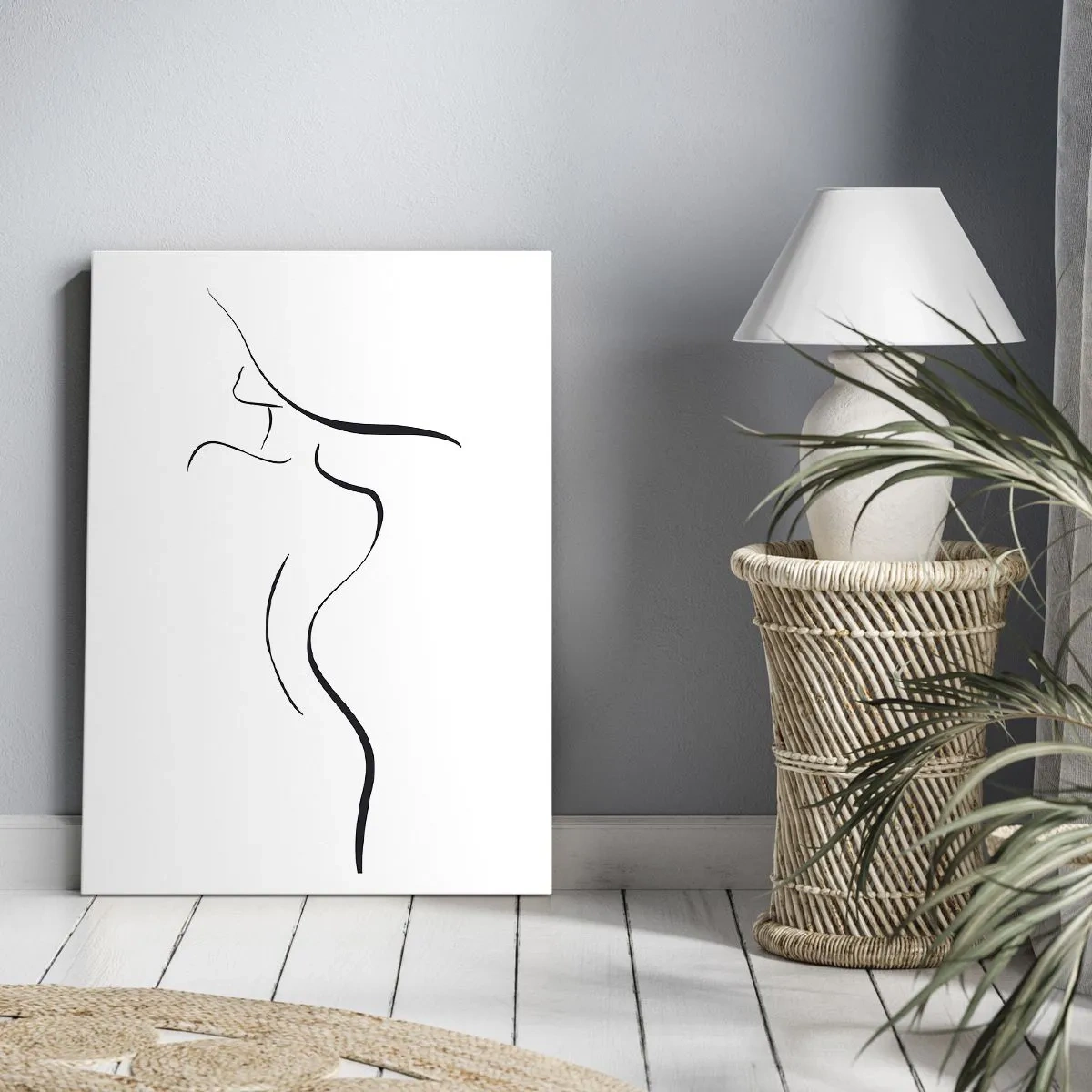 Bild auf Leinwand - Leinwandbild - Minimalistischer Umriss einer weiblichen Silhouette auf weißem Hintergrund - 50x70cm - Flüchtig wie eine Welle - Moderne Wanddekoration für Wohnzimmer und Schlafzimmer ARTTOR