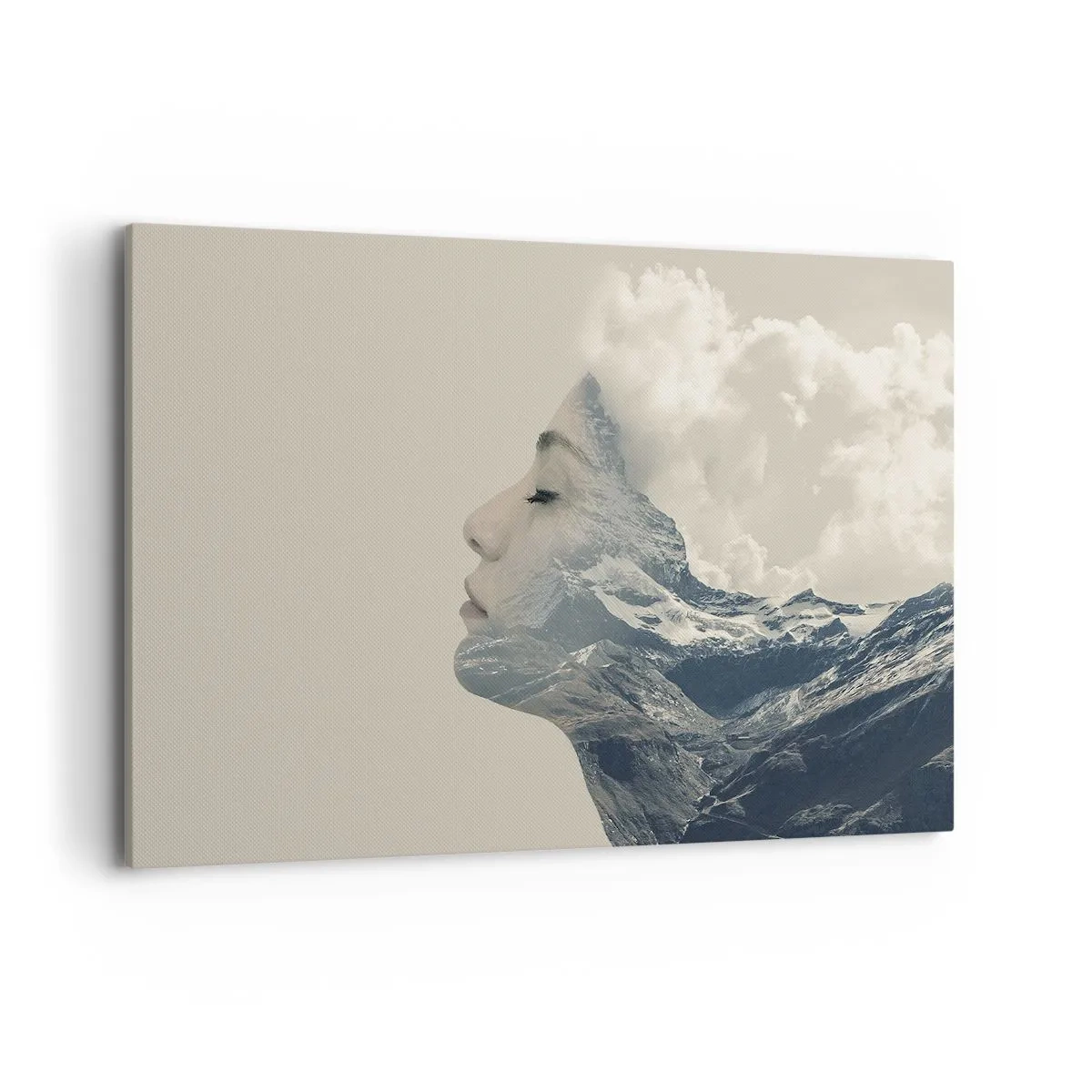 Bild auf Leinwand - Leinwandbild - Silhouette einer Frau mit einer Berglandschaft im Hintergrund - 100x70cm - Die Schönheit der Elemente der Natur - Moderne Wanddekoration für Wohnzimmer und Schlafzimmer ARTTOR