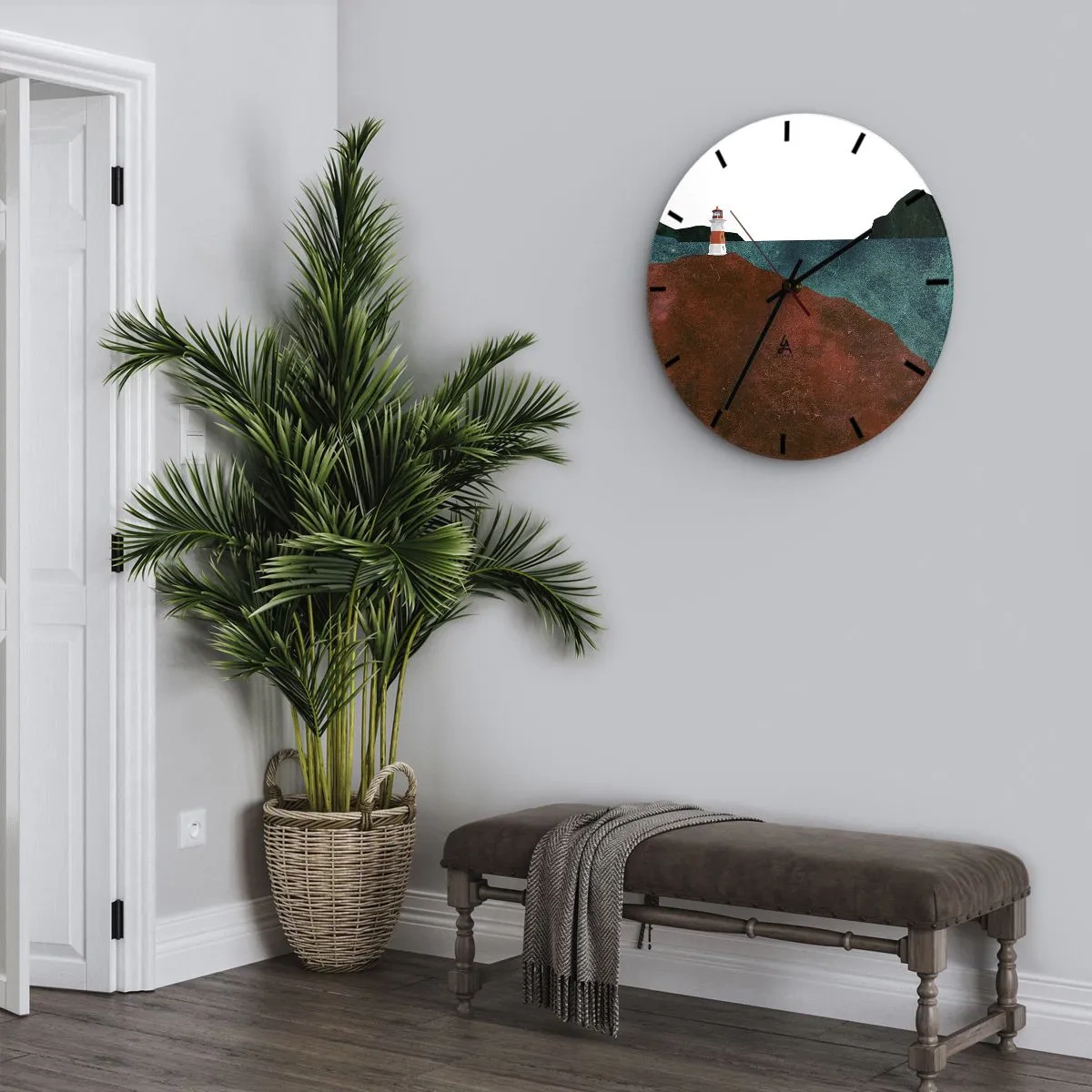 Wanduhr - Glasuhr - Ein Leuchtturm auf einem Hügel an einer ruhigen Küste - 30x30cm - Aufs Meer starren - Moderne Wanddekoration für Wohnzimmer, Küche und Schlafzimmer ARTTOR