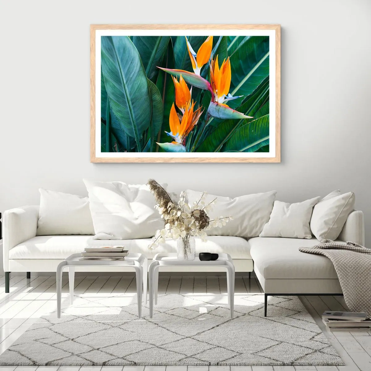 Poster in einem Rahmen aus heller Eiche - Ist es eine Blume oder ist es ein Vogel? - 100x70 cm