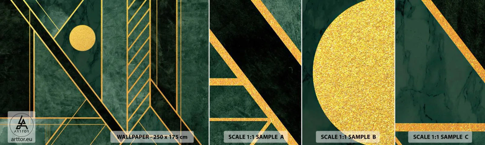 Fototapeten Muster Selbstklebend Deluxe Sticker - Dynamik von Gold und Azurblau - Abstraktion, Stück, Geometrisches Muster - 100x30 cm