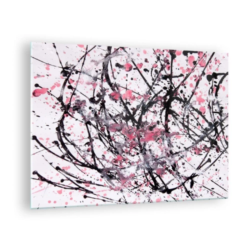 Glasbild - Bild auf glas - Dynamische abstrakte Linien und rosa Flecken auf weißem Hintergrund - 70x50cm - Die Flüchtigkeit des Lebens - Moderne Wanddekoration für Wohnzimmer und Schlafzimmer ARTTOR