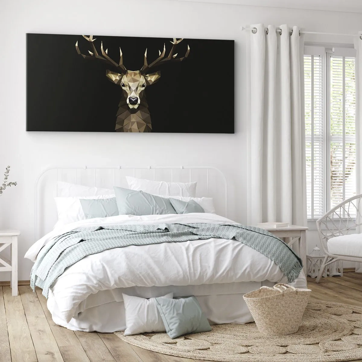 Bild auf Leinwand - Leinwandbild - Geometrisches Polygon Hirsch auf schwarzem Hintergrund - 120x50cm - Kubistischer Hirsch - Moderne Wanddekoration für Wohnzimmer und Schlafzimmer ARTTOR
