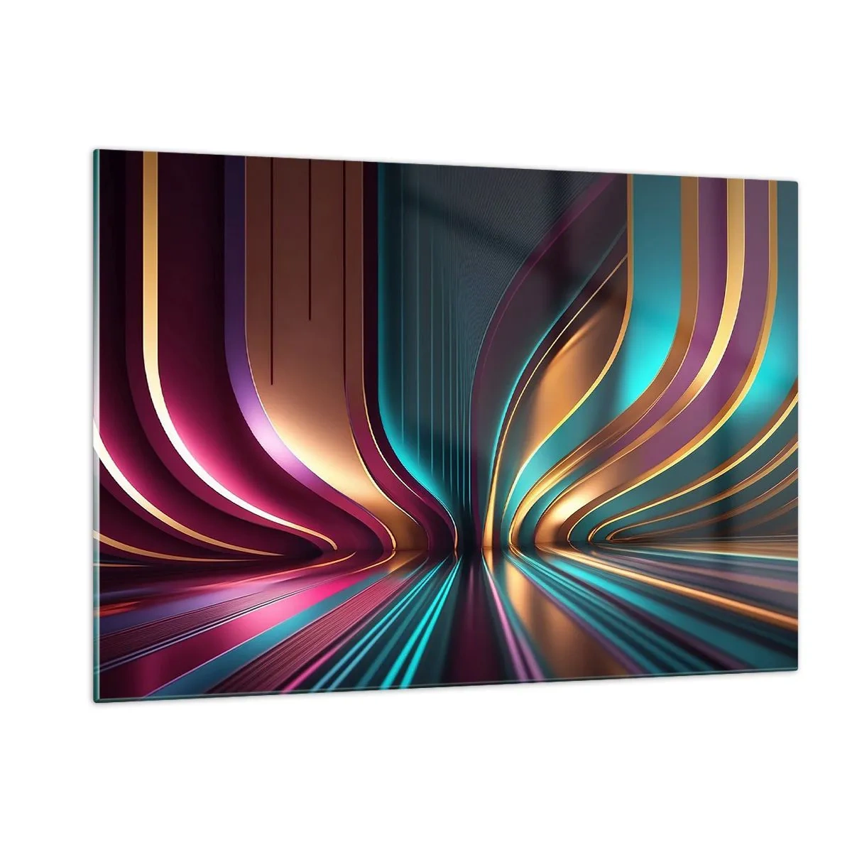Glasbild - Bild auf glas - Bunte Lichtlinien erzeugen futuristische Formen - 120x80cm - Architektur des Lichts - Moderne Wanddekoration für Wohnzimmer und Schlafzimmer ARTTOR