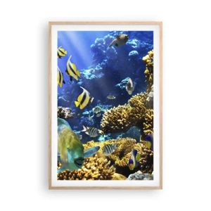 Poster in einem Rahmen aus heller Eiche - Viel Verkehr auf dem Ferienweg - 61x91 cm