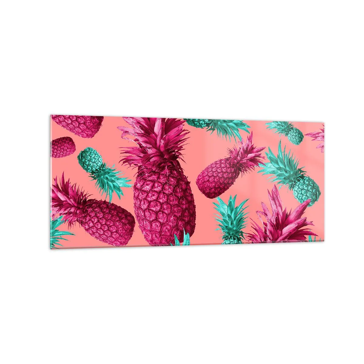 Glasbild - Bild auf glas - Exotische Ananas in Pink und Türkis - 120x50cm - Freiheit ist süß - Moderne Wanddekoration für Wohnzimmer und Schlafzimmer ARTTOR