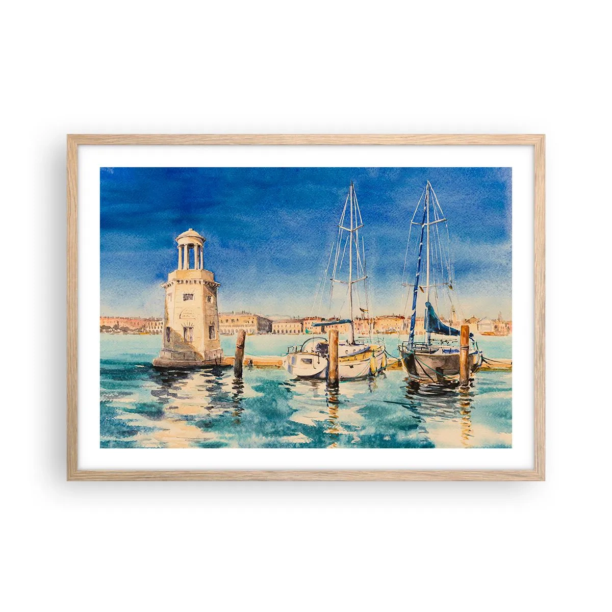Poster in einem Rahmen aus heller Eiche - Sonnige Lagune - 70x50 cm