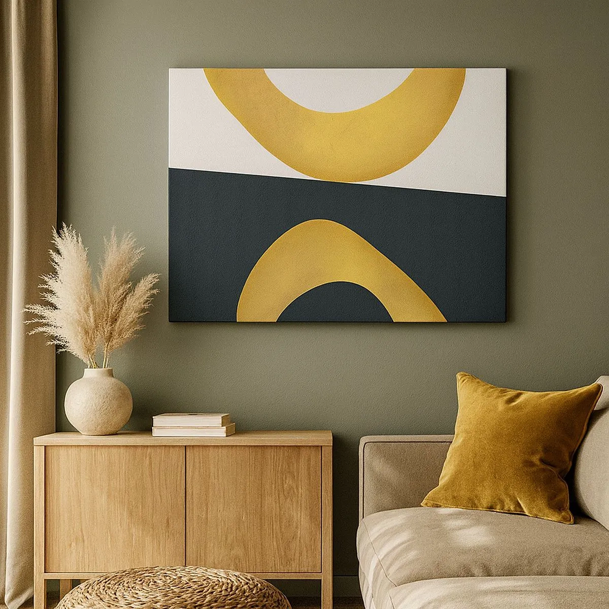 Bild auf Leinwand - Leinwandbild - Geometrische Formen in Gold auf weißem und dunklem Hintergrund - 70x50cm - Erstens: Gold - Moderne Wanddekoration für Wohnzimmer und Schlafzimmer ARTTOR