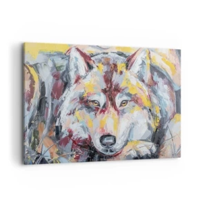 Bild auf Leinwand - Leinwandbild - Künstlerisches Wolfsportrait in intensiven Farben - 120x80cm - Seelenfrieden unter den Lieben - Moderne Wanddekoration für Wohnzimmer und Schlafzimmer ARTTOR