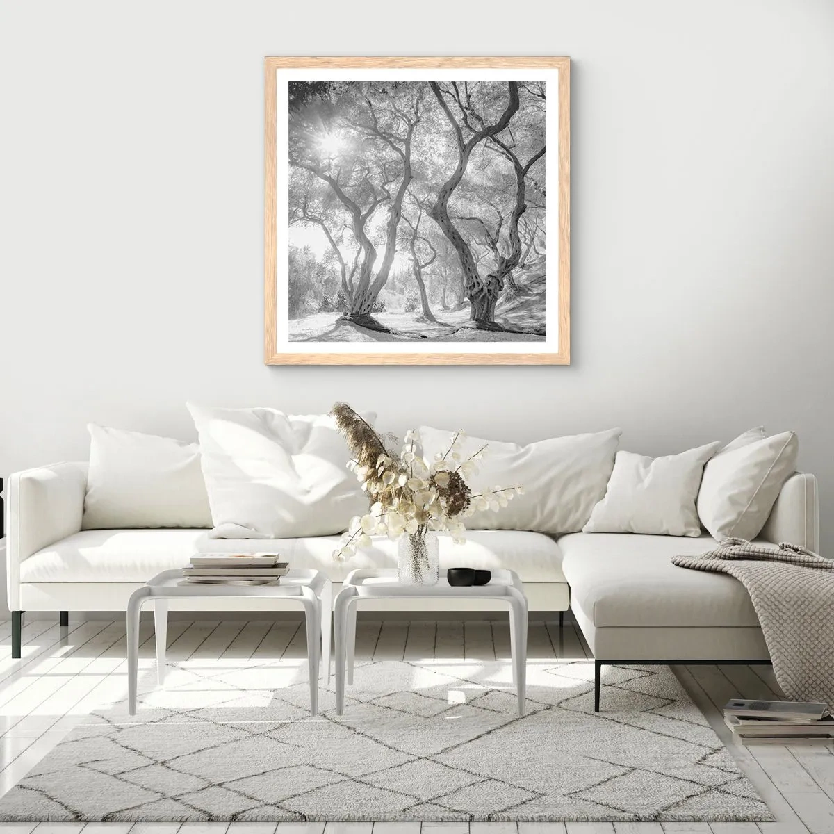 Poster in einem Rahmen aus heller Eiche - Im Olivenhain - 30x30 cm