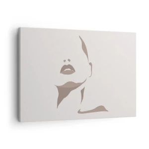 Bild auf Leinwand - Leinwandbild - Minimalistische Kontur eines Frauengesichts in zarten Beigetönen - 70x50cm - Aus Licht und Schatten - Moderne Wanddekoration für Wohnzimmer und Schlafzimmer ARTTOR