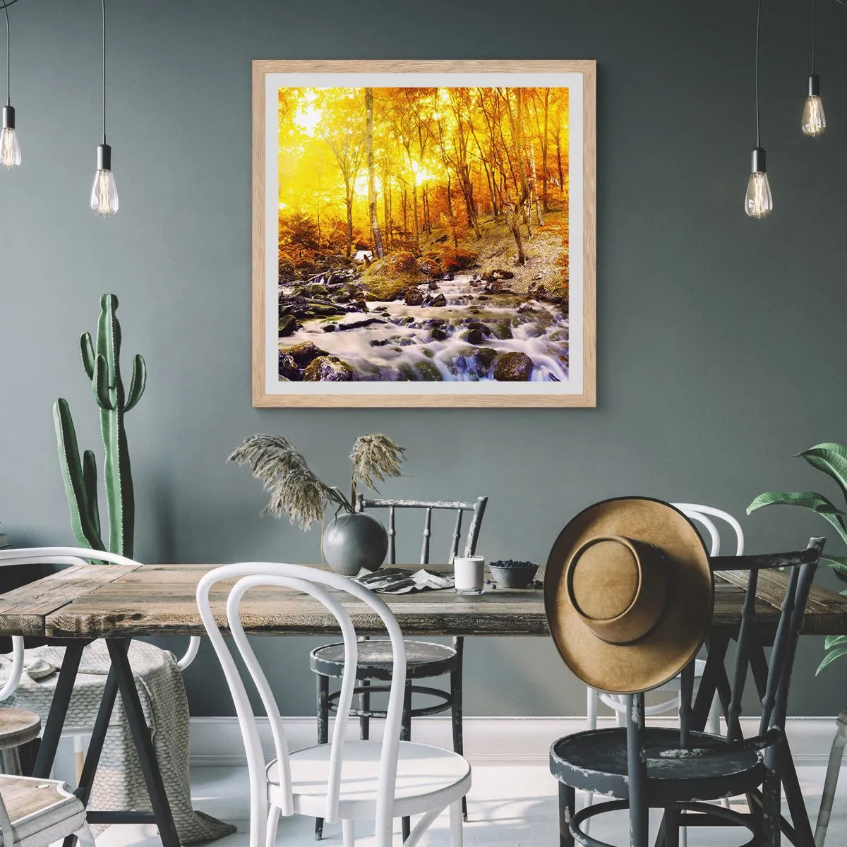 Poster in einem Rahmen aus heller Eiche - In Gold und Platin gefasste Steine - 30x30 cm