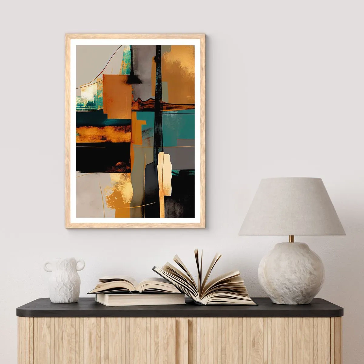 Poster in einem Rahmen aus heller Eiche - Abstraktion – Licht und Schatten - 30x40 cm