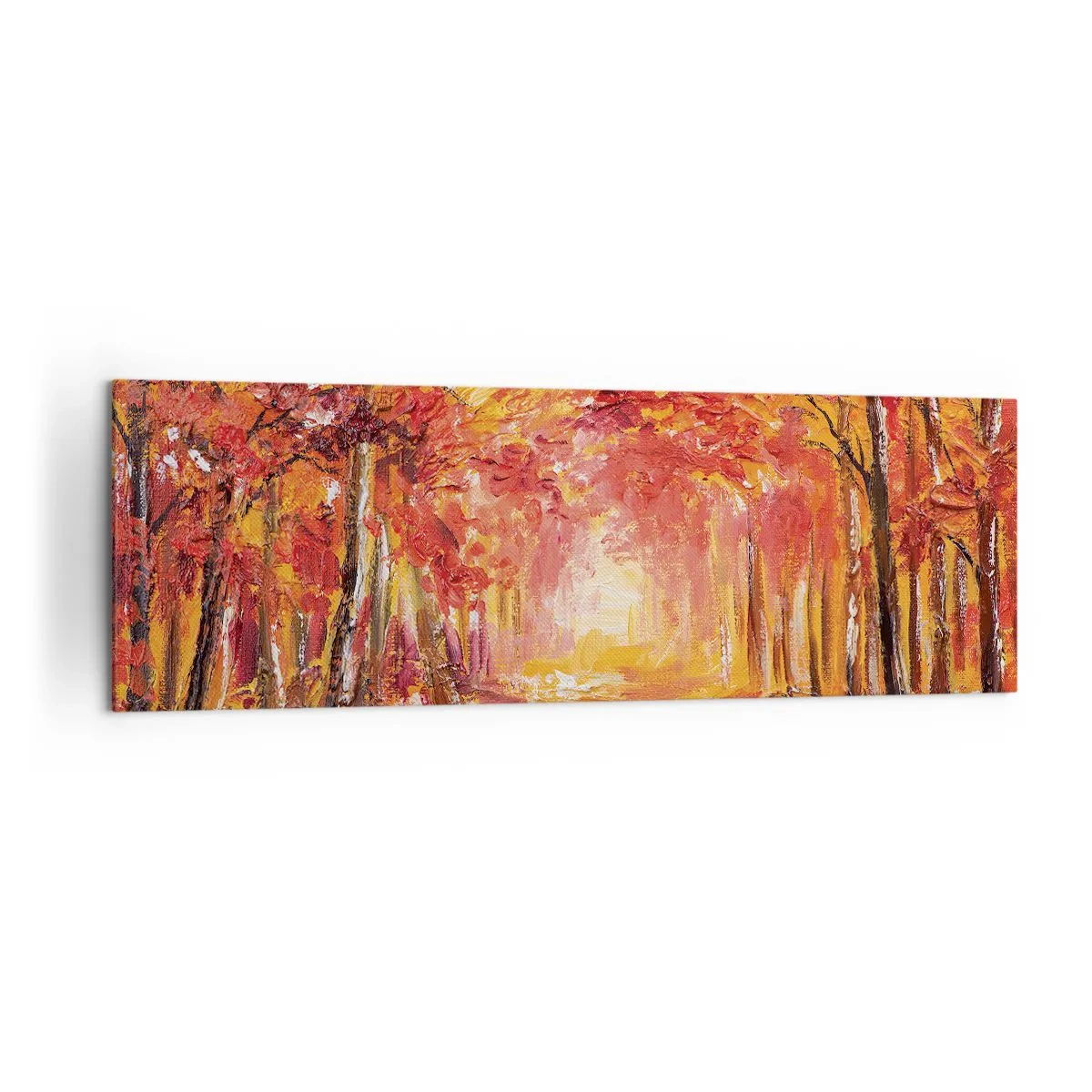 Bild auf Leinwand - Leinwandbild - Herbstwald in Kupfer- und Goldtönen - 160x50cm - Kupferwald - Moderne Wanddekoration für Wohnzimmer und Schlafzimmer ARTTOR