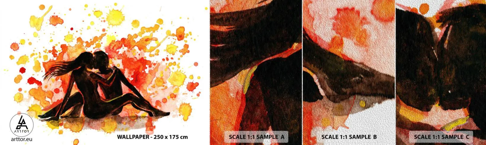 Fototapeten Muster Premium Sand - Und es war Licht - Menschen, Kuss, Liebespaar - 100x30 cm