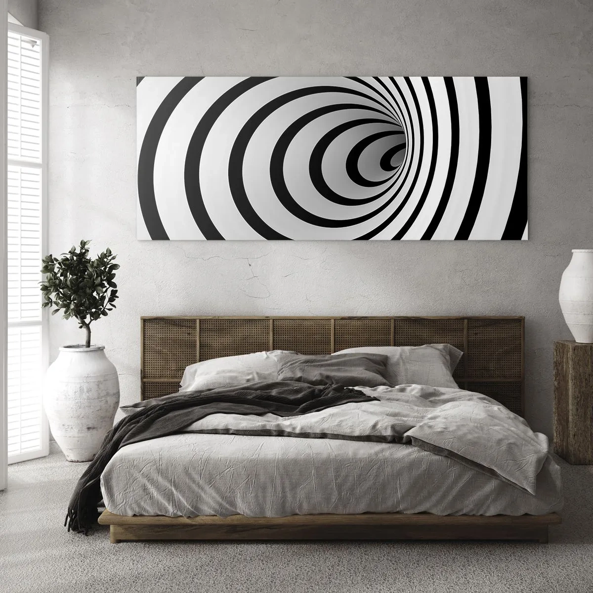Glasbild - Bild auf glas - Eine schwarz-weiße Spirale mit hypnotischer Wirkung - 140x50cm - Sie können dem auch nicht widerstehen? - Moderne Wanddekoration für Wohnzimmer und Schlafzimmer ARTTOR