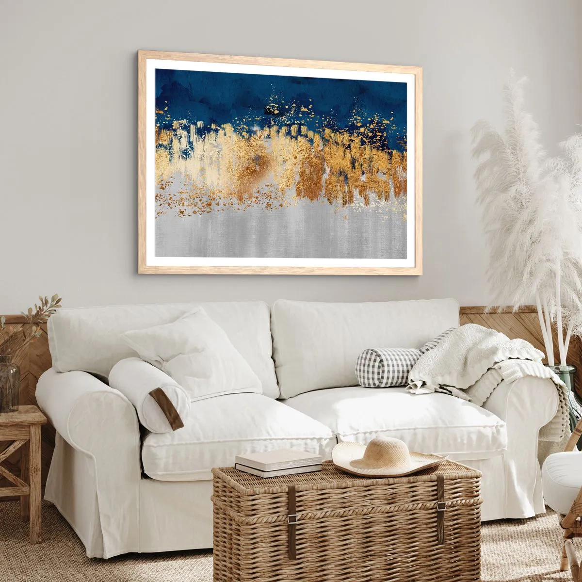 Poster in einem Rahmen aus heller Eiche - Moderne Komposition mit Glanz - 100x70 cm