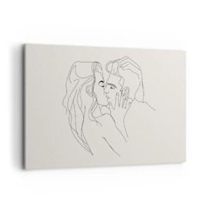 Bild auf Leinwand - Leinwandbild - Eine minimalistische Illustration eines Paares in einer liebevollen Umarmung - 120x80cm - Verstrickt im Gefühl - Moderne Wanddekoration für Wohnzimmer und Schlafzimmer ARTTOR