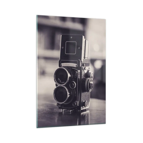 Glasbild - Bild auf glas - Antike Kamera in Schwarz und Weiß - 80x120cm - Zauber alter Fotografie - Moderne Wanddekoration für Wohnzimmer und Schlafzimmer ARTTOR