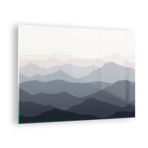 Glasbild - Bild auf glas - Dezente Bergschichten in Pastelltönen - 70x50cm - Wellen der Berge - Moderne Wanddekoration für Wohnzimmer und Schlafzimmer ARTTOR