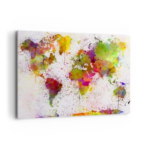 Bild auf Leinwand - Leinwandbild - Eine farbenfrohe Weltkarte im abstrakten Stil - 100x70cm - Irgendwie ist es gleich geworden - Moderne Wanddekoration für Wohnzimmer und Schlafzimmer ARTTOR