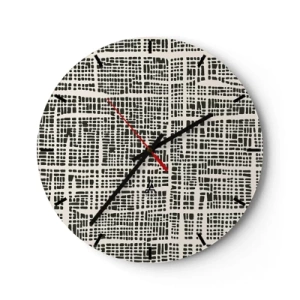 Wanduhr - Glasuhr - Geometrisches, schwarz-cremefarbenes Muster mit unregelmäßigen Punkten - 30x30cm - Gewebte Komposition - Moderne Wanddekoration für Wohnzimmer, Küche und Schlafzimmer ARTTOR