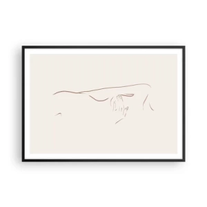 Poster in einem schwarzem Rahmen - Eine subtile Strichzeichnung einer Silhouette vor einem hellen Hintergrund - 100x70cm - Die Form des Verlangens - Moderne Wanddekoration für Wohnzimmer und Schlafzimmer ARTTOR