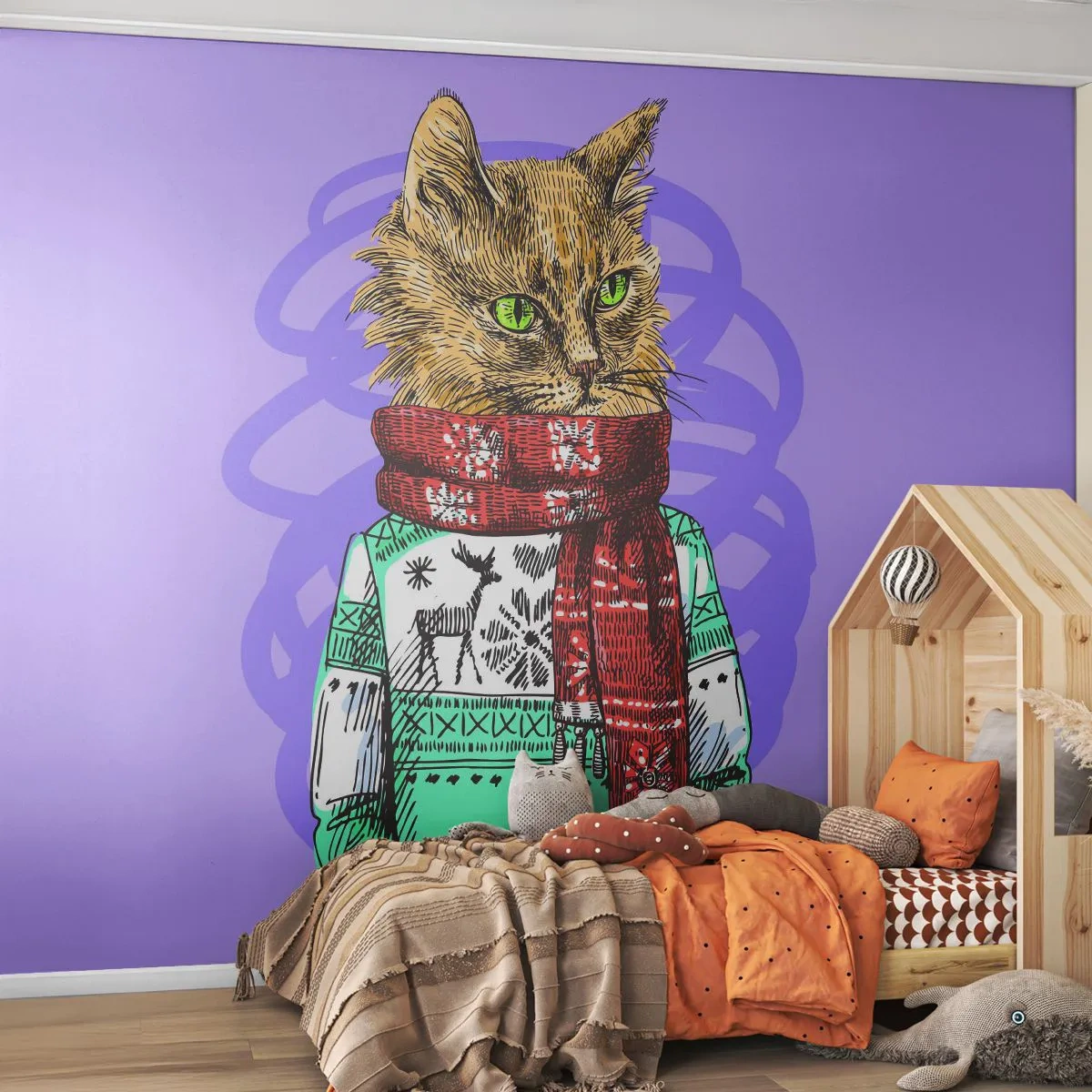 Fototapete Premium Sand - Die Katze nicht nur in Schuhen - Abstraktion, Katze, Wollpullover - 300x210 cm