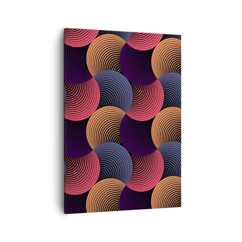 Bild auf Leinwand - Leinwandbild - Geometrische Kreise in Rosa-, Lila- und Goldtönen - 50x70cm - Im kreisenden Rhythmus - Moderne Wanddekoration für Wohnzimmer und Schlafzimmer ARTTOR