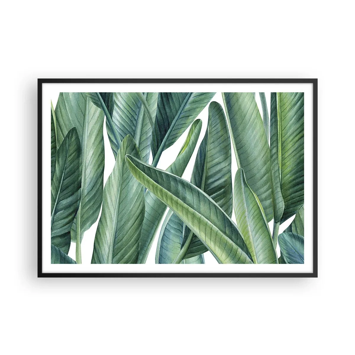 Poster in einem schwarzem Rahmen - Grüne Blätter im minimalistischen, botanischen Stil - 100x70cm - An und für sich Grün - Moderne Wanddekoration für Wohnzimmer und Schlafzimmer ARTTOR