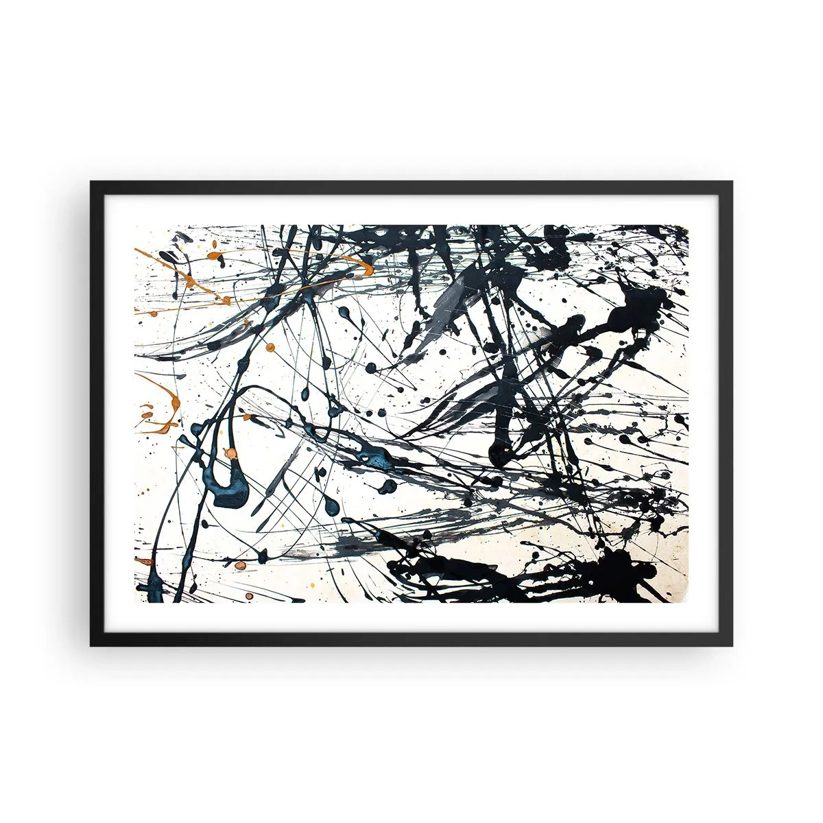 Poster in einem schwarzem Rahmen - Ein abstraktes Gemälde mit Farbspritzern in dynamischen Mustern. - 70x50cm - Expressionistische Abstraktion - Moderne Wanddekoration für Wohnzimmer und Schlafzimmer ARTTOR