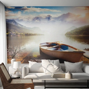 Fototapete Premium Sand - Am tollen und klaren Wasser - Landschaft, See, Berge - 200x140 cm