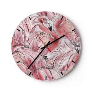 Wanduhr - Glasuhr - Rosa Flamingos in einer dynamischen, künstlerischen Komposition - 30x30cm - Bird Corps de Ballet - Moderne Wanddekoration für Wohnzimmer, Küche und Schlafzimmer ARTTOR