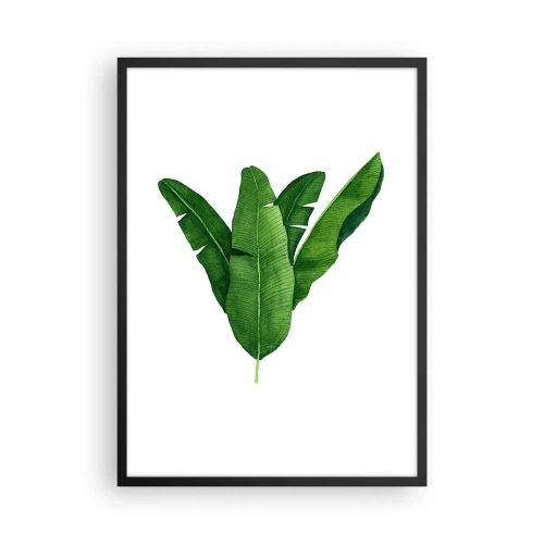 Poster in einem schwarzem Rahmen - Aquarellillustration symmetrisch angeordneter Bananenblätter auf weißem Hintergrund. - 50x70cm - Grüne Symmetrie - Moderne Wanddekoration für Wohnzimmer und Schlafzimmer ARTTOR
