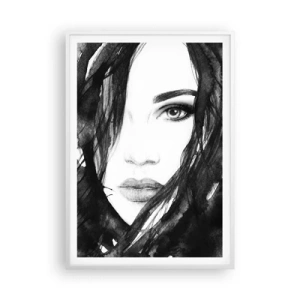 Poster in einem weißen Rahmen - Porträt einer Dame in Schwarzweiß - 70x100 cm