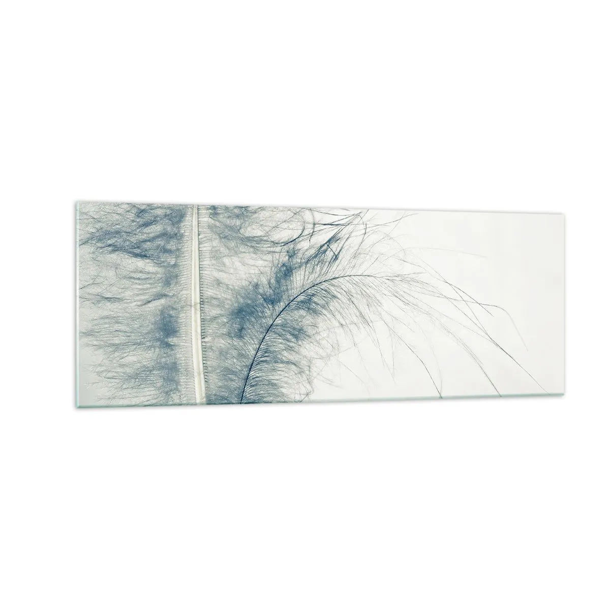 Glasbild - Bild auf glas - Eine zarte Feder in Pastelltönen auf hellem Untergrund - 140x50cm - Flüstern der Natur - Moderne Wanddekoration für Wohnzimmer und Schlafzimmer ARTTOR