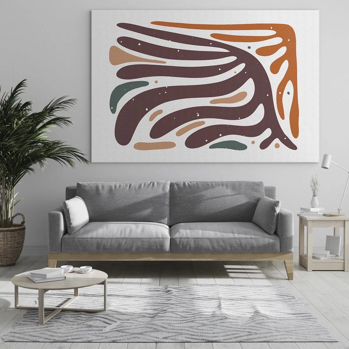 Glasbild - Bild auf glas - Abstrakte Formen in Braun- und Orangetönen, die auf weißem Hintergrund ausstrahlen - 70x50cm - Strahlende organische Komposition - Moderne Wanddekoration für Wohnzimmer und Schlafzimmer ARTTOR