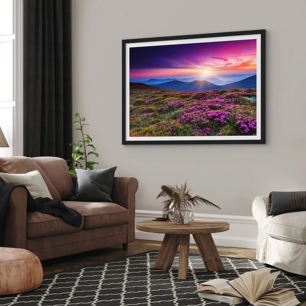 Poster in einem schwarzem Rahmen - Kräuter dufteten nach frischen Trauben von den Feldern - 50x40 cm