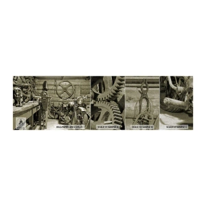 Fototapeten Muster Premium Sand - Im Schuppen von Onkel Władek - Motorrad, Autowerkstatt, Jahrgang - 100x30 cm
