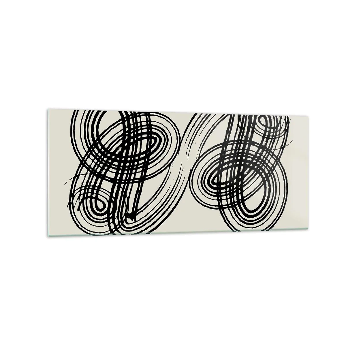 Glasbild - Bild auf glas - Abstrakte schwarze Linien auf hellem Hintergrund im Avantgarde-Stil. - 120x50cm - Es kam spontan heraus - Moderne Wanddekoration für Wohnzimmer und Schlafzimmer ARTTOR