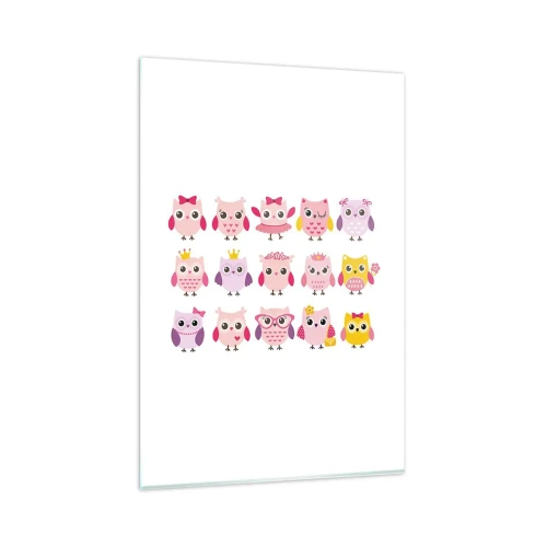 Glasbild - Bild auf glas - Niedliche Eulen in Pastellfarben - 80x120cm - Einer ist süßer als der andere - Moderne Wanddekoration für Wohnzimmer und Schlafzimmer ARTTOR