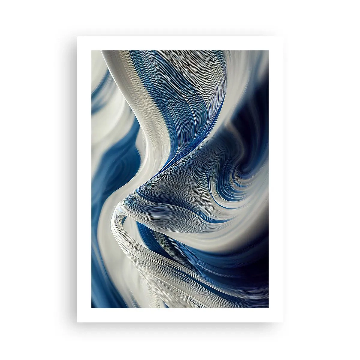 Poster - Abstrakte Wellen in Marineblau- und Weißtönen - 50x70cm - Fließfähigkeit von Blau und Weiß - Moderne Wanddekoration für Wohnzimmer und Schlafzimmer ARTTOR