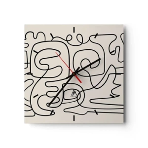 Wanduhr - Glasuhr - Abstraktes Linienkunstmuster in Schwarz auf hellem Hintergrund - 30x30cm - Folge der Spur - Moderne Wanddekoration für Wohnzimmer und Schlafzimmer ARTTOR
