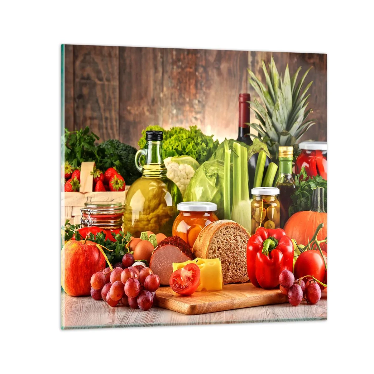 Glasbild - Bild auf glas - Geräuchert, gebacken und eingelegt - 70x70 cm