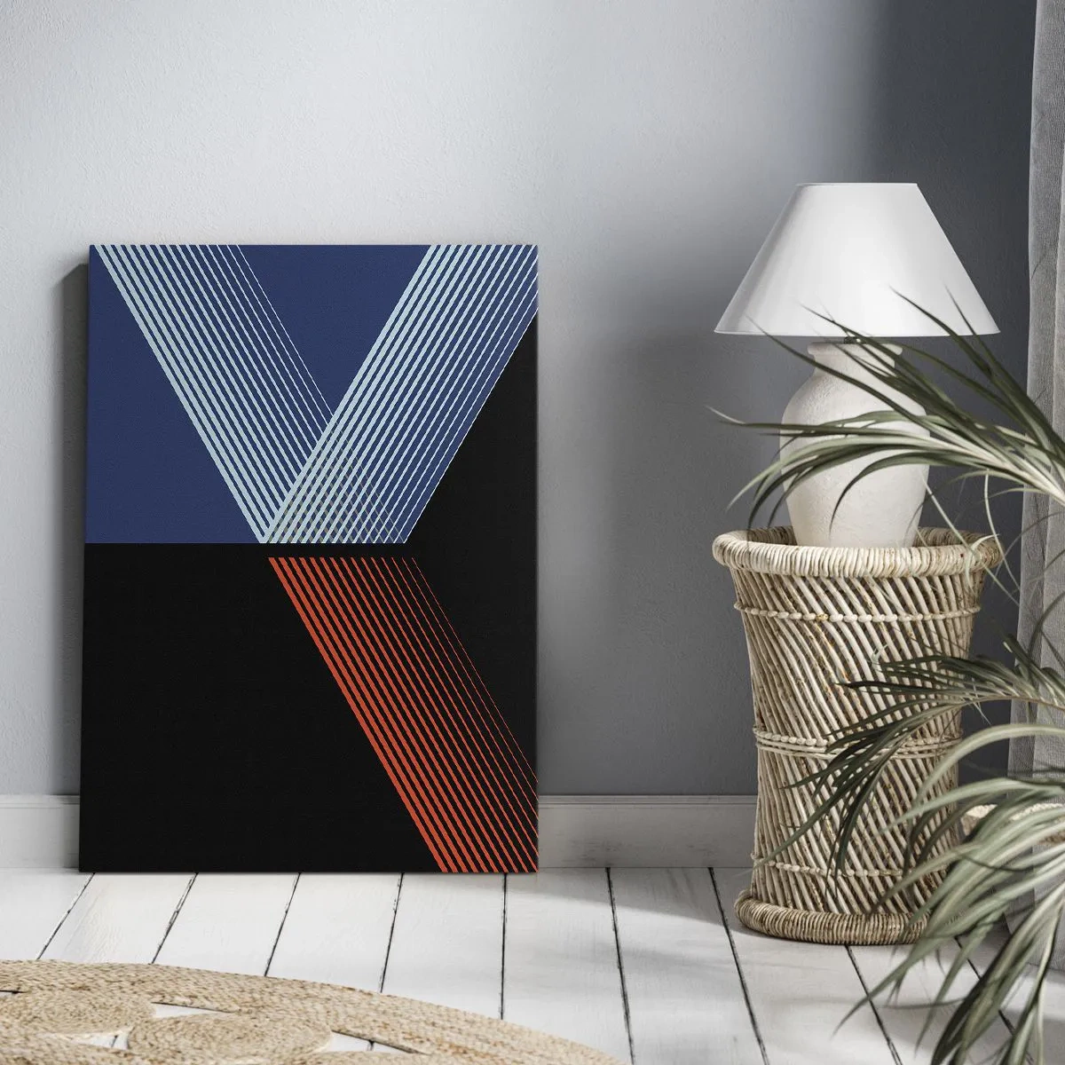 Bild auf Leinwand - Leinwandbild - Geometrische Linien in Rot- und Blautönen - 50x70cm - Eine einfache Geschichte - Moderne Wanddekoration für Wohnzimmer und Schlafzimmer ARTTOR