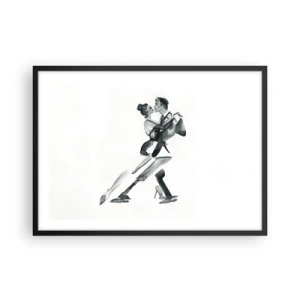 Poster in einem schwarzem Rahmen - Eine subtile Illustration eines tanzenden Paares im monochromen Stil. - 70x50cm - In einem Schlag - Moderne Wanddekoration für Wohnzimmer und Schlafzimmer ARTTOR