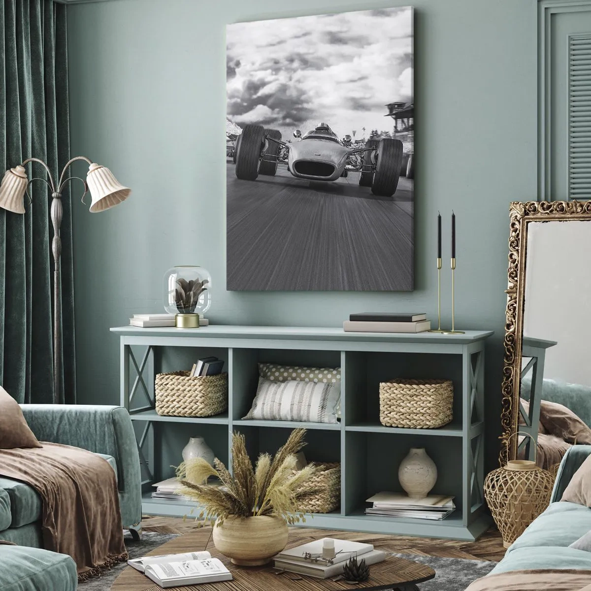 Bild auf Leinwand - Leinwandbild - Oldtimerrennen in Bewegung - 50x70cm - Power ist da! - Moderne Wanddekoration für Wohnzimmer und Schlafzimmer ARTTOR